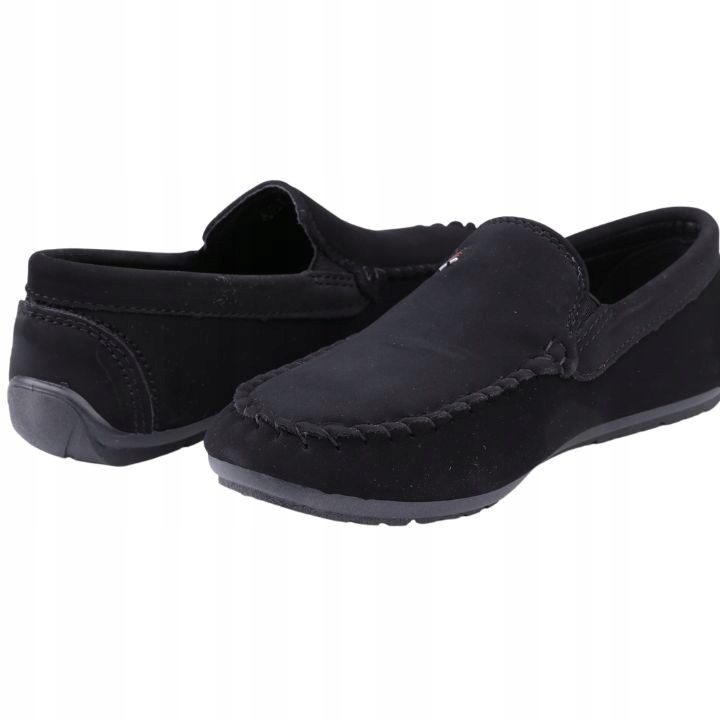 CZARNE MOKASYNY CHŁOPIĘCE PÓŁBUTY ZAMSZOWE WSUWANE BUTY NA KOMUNIĘ