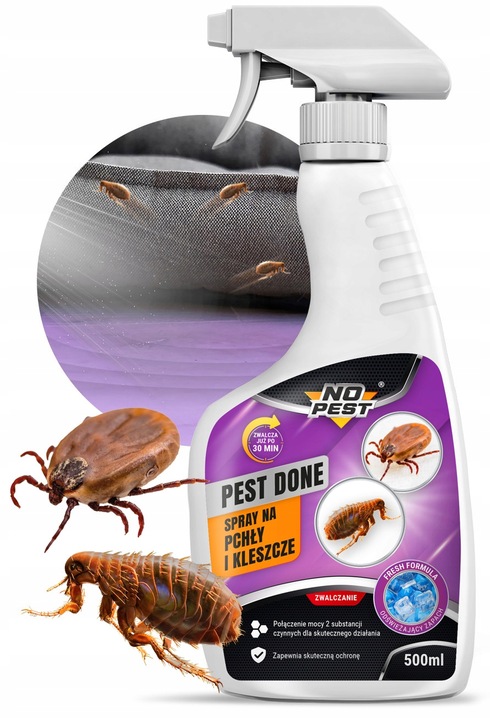 SPRAY ŚRODEK PREPARAT AEROZOL NA PCHŁY CYPERMETRYNA NO PEST PEST DONE
