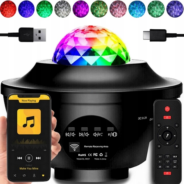 PROJEKTOR GWIAZD STAR LED LAMPKA NOCNA BLUETOOTH