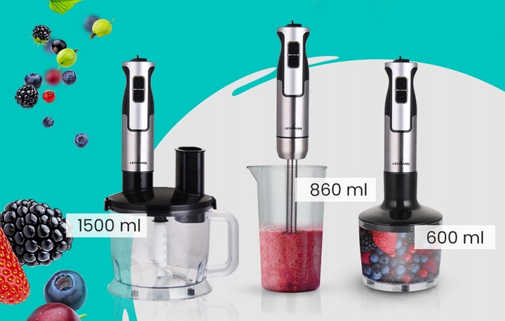 BLENDER RĘCZNY WIELOFUNKCYJNY MIKSER 1200W OSTRZE XL TRYB TURBO ZESTAW