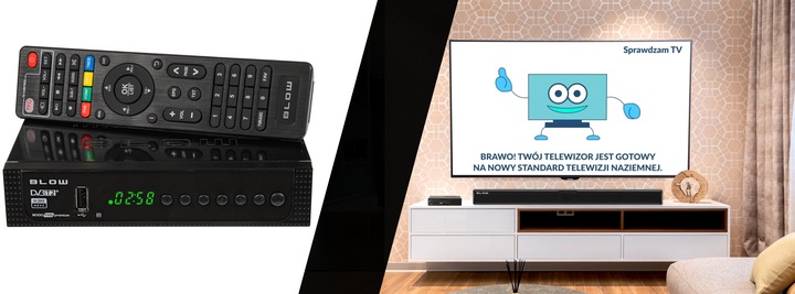 TUNER DEKODER DVB-T2 TV NAZIEMNEJ H.265 HEVC FULL HD USB HDMI BATERIE PILOT