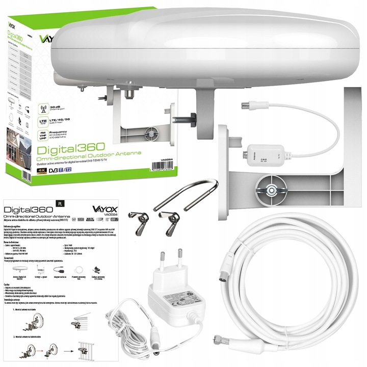 ANTENA DVBT2 DOOKÓLNA DO TELEWIZJI NAZIEMNEJ LTE 4K MUX8 Digital360