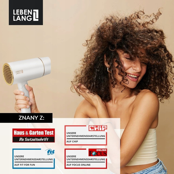 Suszarka do włosów mała LEBENLANG 2100W jonizacja składana zimny