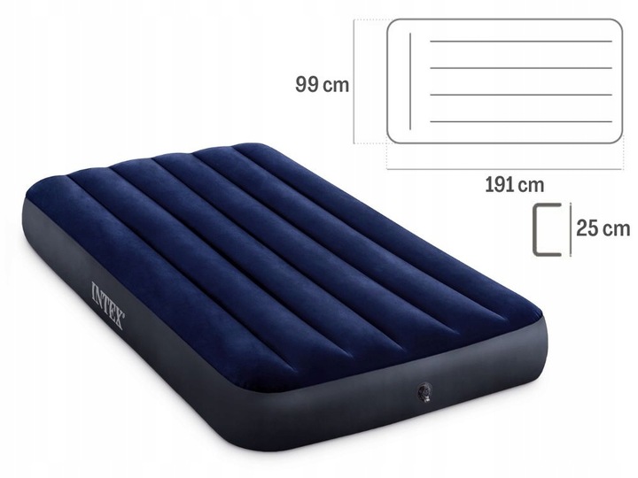 Materac Dmuchany Welurowy Jednoosobowy Łóżko 191x99x25 Intex 64757