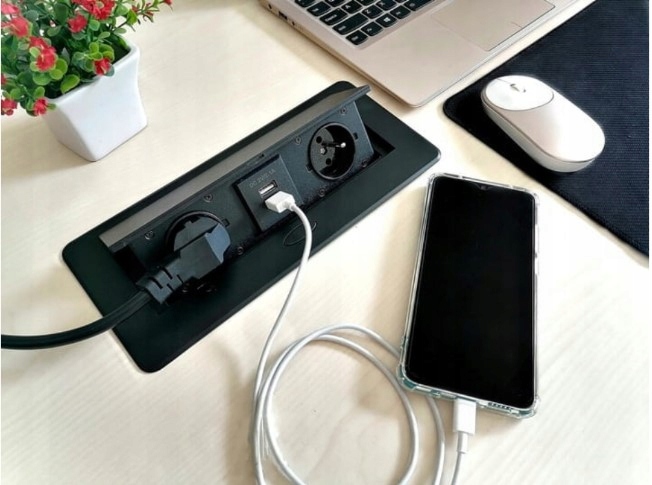 Gniazdo Nablatowe Chowane w Blat Kuchenny Potrójne Wpuszczane 2X 230V