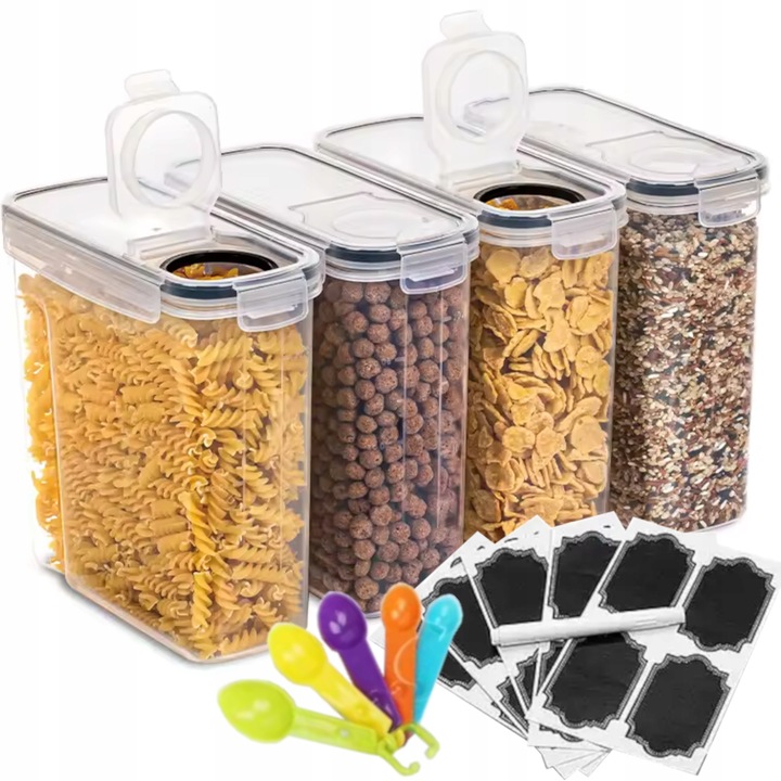 POJEMNIKI 4szt x 4L NA ŻYWNOŚĆ ZAMYKANE PLASTIKOWY NA PŁATKI MAKARON