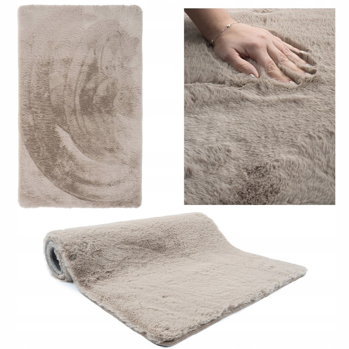 Dywan Pluszowy Rabbit do Sypialni Beżowy Dywanik Puszysty Miękki 60x100cm