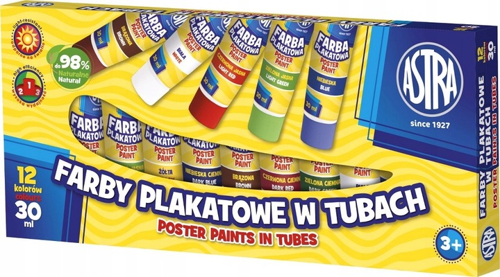 ZESTAW FARB PLAKATOWYCH W TUBACH 12kol.x30ml ASTRA