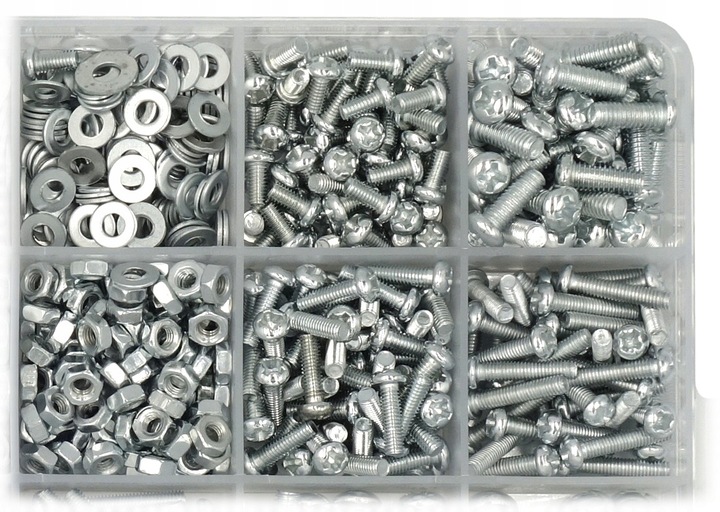ZESTAW ŚRUBEK ŚRUB I NAKRĘTEK 1100szt W PUDEŁKU ŚRUBKI NAKRĘTKI M3 M4 M5 M6