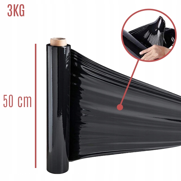 Folia STRETCH 2,8kg NETTO czarny 3kg Cicha Mocna