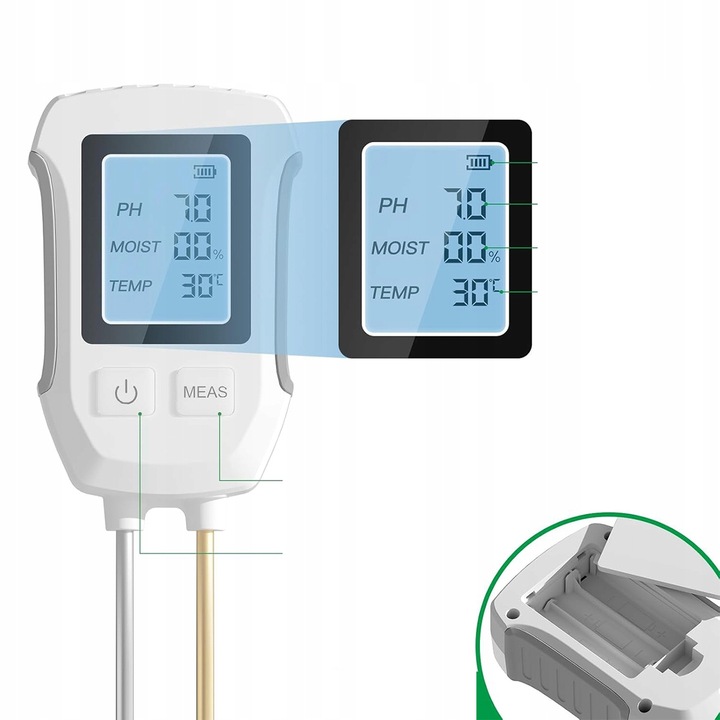 Miernik pH gleby 3w1 tester wilgotności ziemi i podłoża dokładny
