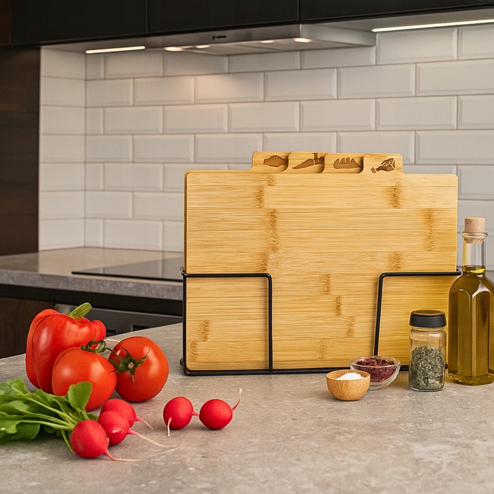 DESKA DO KROJENIA DESKI NA STOJAKU DO KROJENIA DREWNIANY ZESTAW DESEK