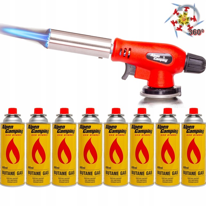 PALNIK 360 + 8x gaz nabój kartusz kartusze gazowe Alpen camping 400ml