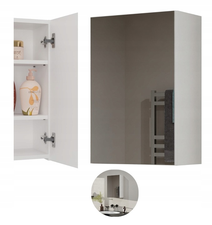 Szafka Wisząca z Lustrem nad Umywalkę Łazienkowa BIAŁA Pola 1xDrzwi 40