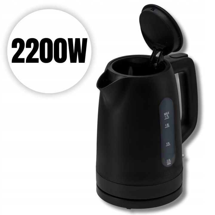 CZAJNIK ELEKTRYCZNY BEZPRZEWODOWY 2200W 1,7l CZARNY CICHY Z