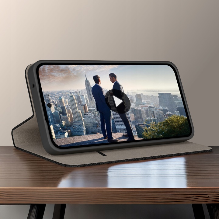 Etui z klapką do Samsung A56 5G Zamykane Czarne Futerał + Szkło 9H