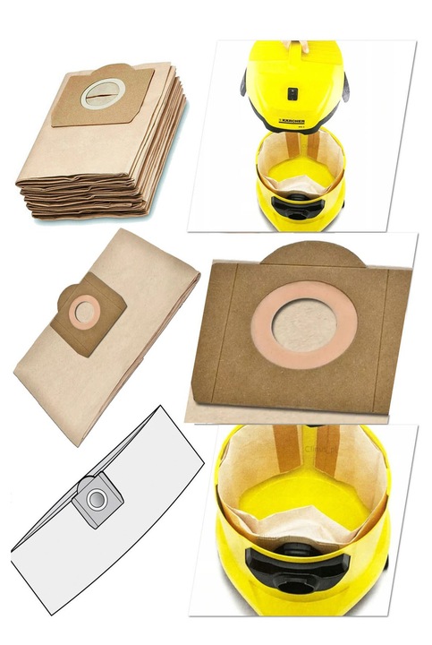 10x Worki do odkurzacza KARCHER WD3 KWD3 SE 4001 papierowe z filtrem