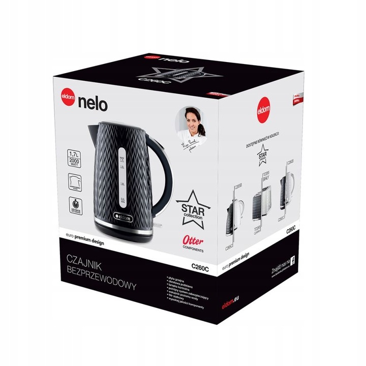 CZAJNIK ELEKTRYCZNY BEZPRZEWODOWY C260C ELDOM 1,7L 2000W CZARNY