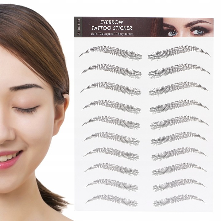 WODOODPORNE TATUAŻ NA BRWI NAKLEJKI 10 PAR CZARNE
