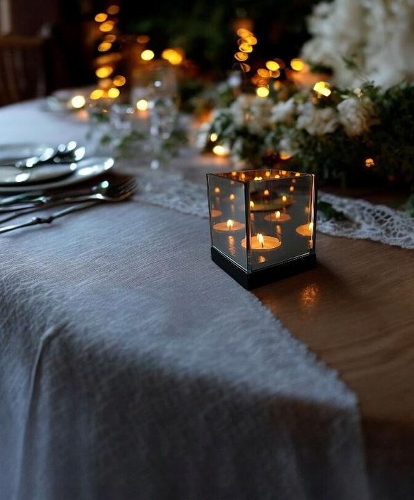 Świecznik magiczny z lustra 3D iluzja nieskończoność pojedynczy czarny