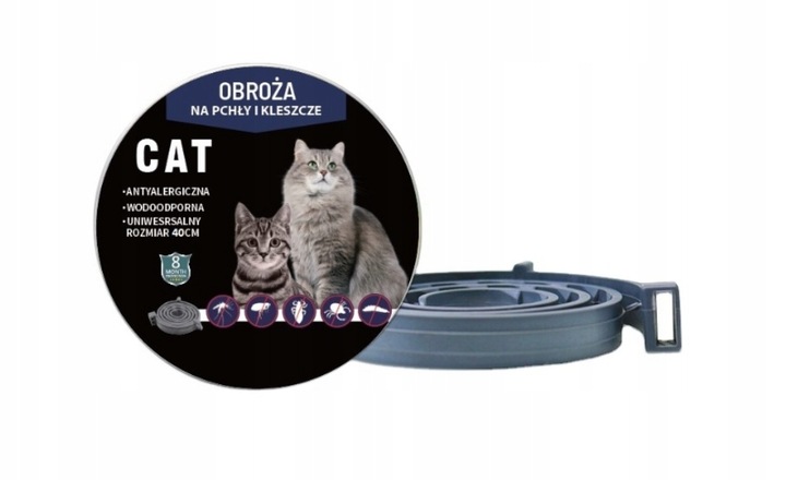 OBROŻA NA PASOŻYTY DLA KOTÓW 40CM 8 MIESIĘCY NATURALNE OLEJKI