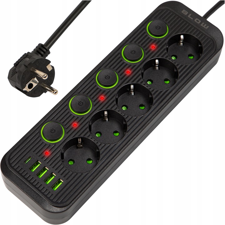 PRZEDŁUŻACZ LISTWA ZASILAJĄCA 4x USB 5 GNIAZD 3m USB ŁADOWARKA TYP-C
