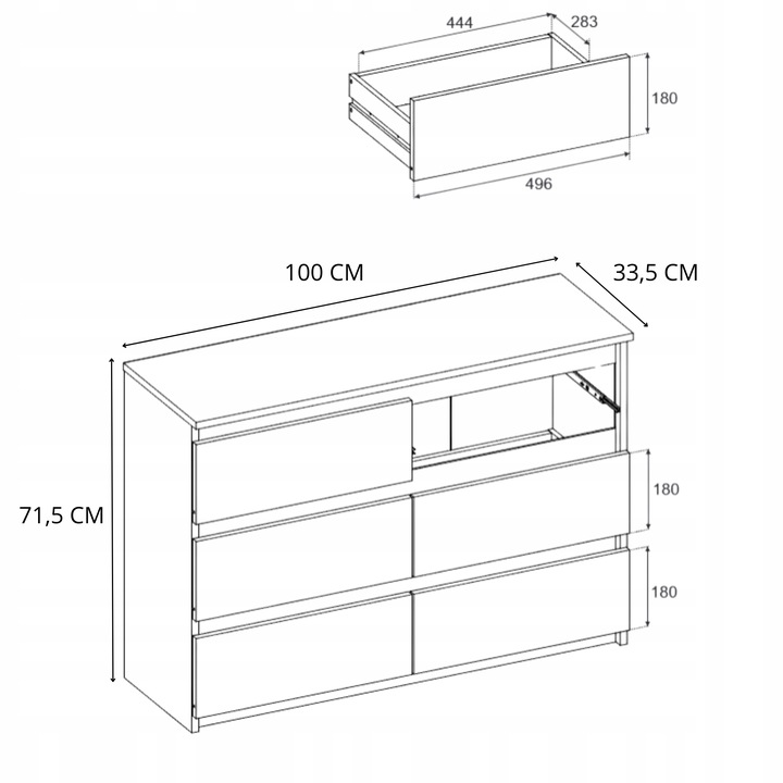 KOMODA BIAŁA z 6 SZUFLADAMI 100 CM POJEMNA NOWOCZESNA SZAFKA DO SALONU