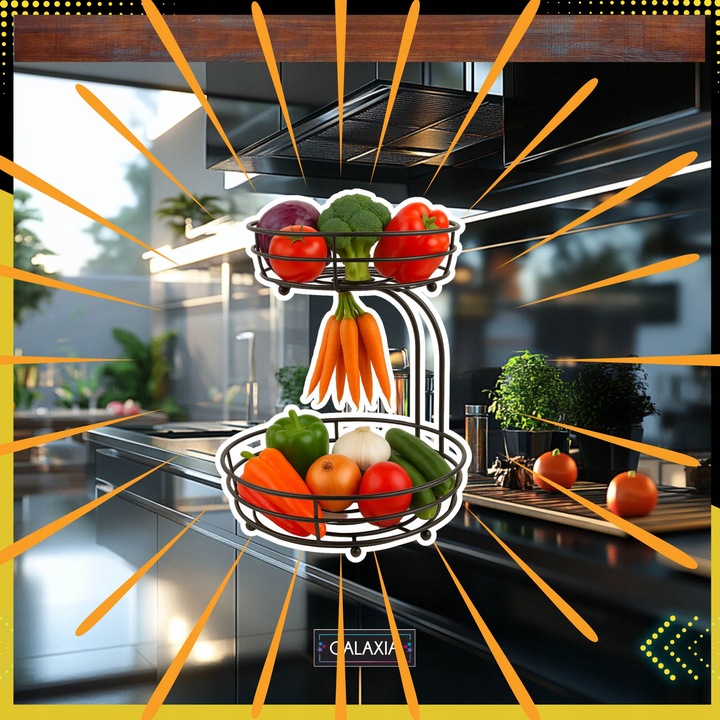 KOSZ NA OWOCE I WARZYWA Koszyk Stojak Piętrowy Czarny Dwupoziomowy