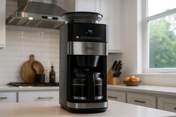 Ekspres przelewowy z wbudowanym młynkiem żarnowo-stalowy KRUPS KM8328