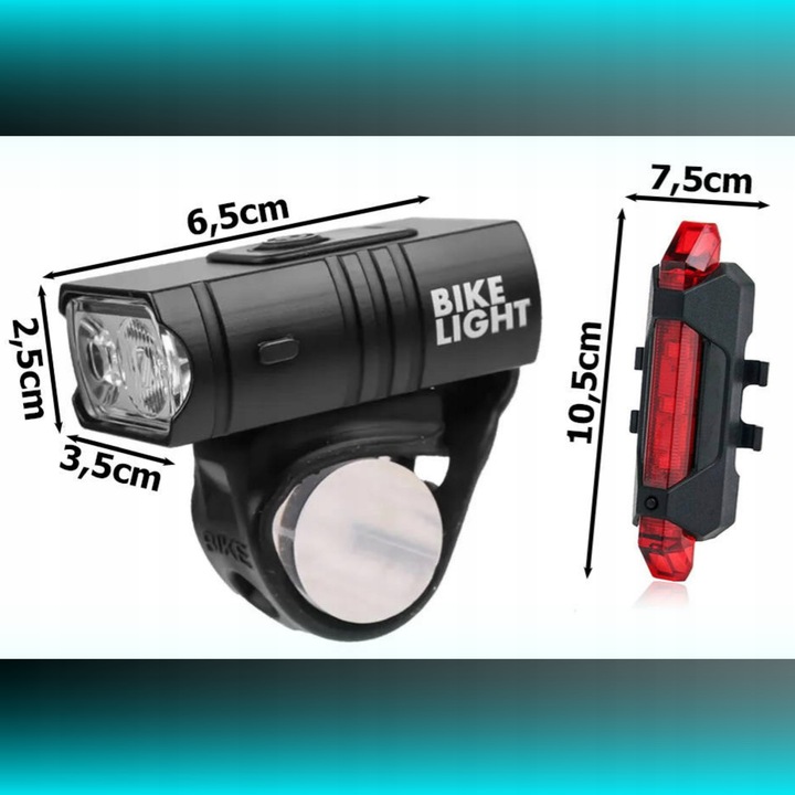 MOCNA LAMPKA ROWEROWA PRZEDNIA TYLNA LED WODOODPORNA AKUMULATOR USB ZESTAW