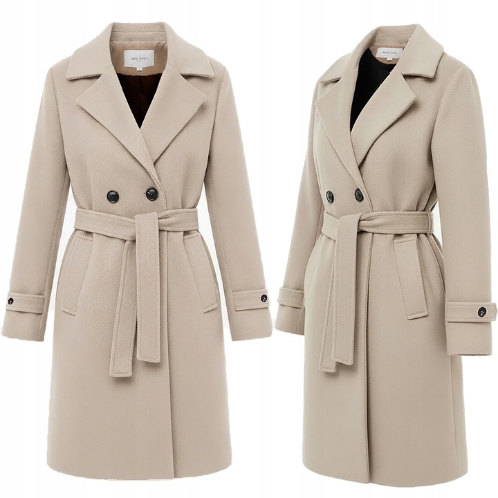 DAMSKI PRĄŻKOWANY PŁASZCZ Z PASKIEM PRZEJŚCIOWY JESIENNY ZIMOWY XXL