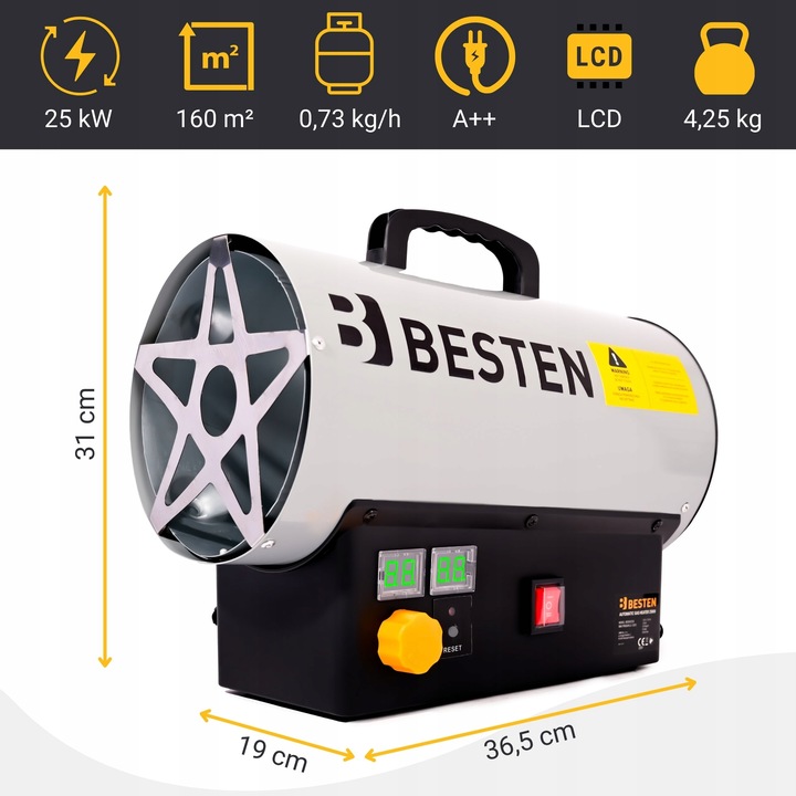 Nagrzewnica Gazowa Automatyczna Na Butlę Dmuchawa Termostat 25KW + Reduktor
