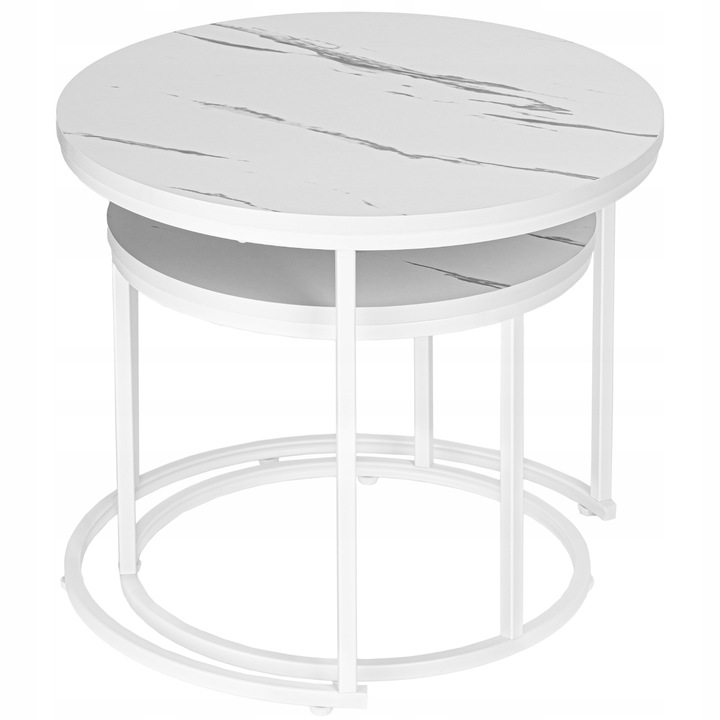 STOLIK KAWOWY OKRĄGŁY 2W1 BIAŁY MARMUR ZESTAW 2 STOLIKÓW KAWOWYCH