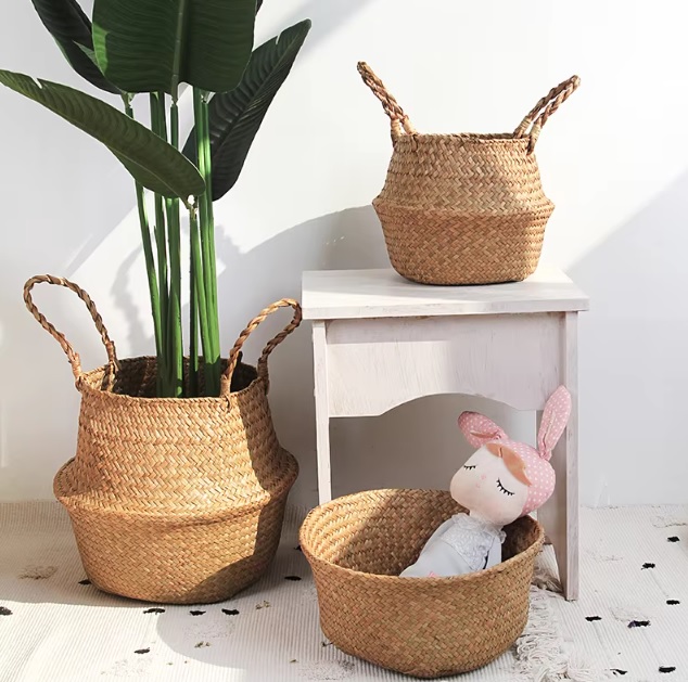 DUŻY KOSZ Z TRAWY MORSKIEJ PLECIONY WIKLINOWY OSŁONKA NA DONICĘ DO