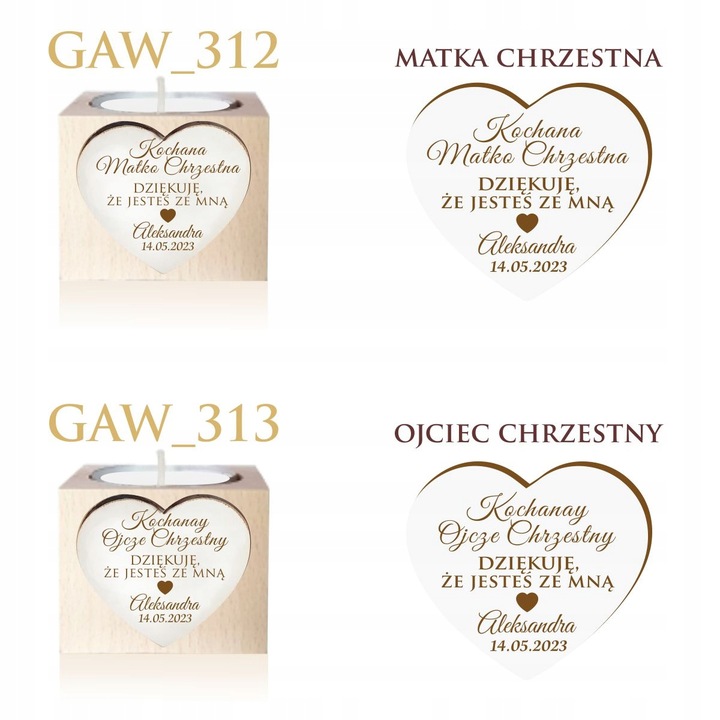 Podziękowanie dla Rodziców Chrzestnych na Komunię Chrzest świecznik