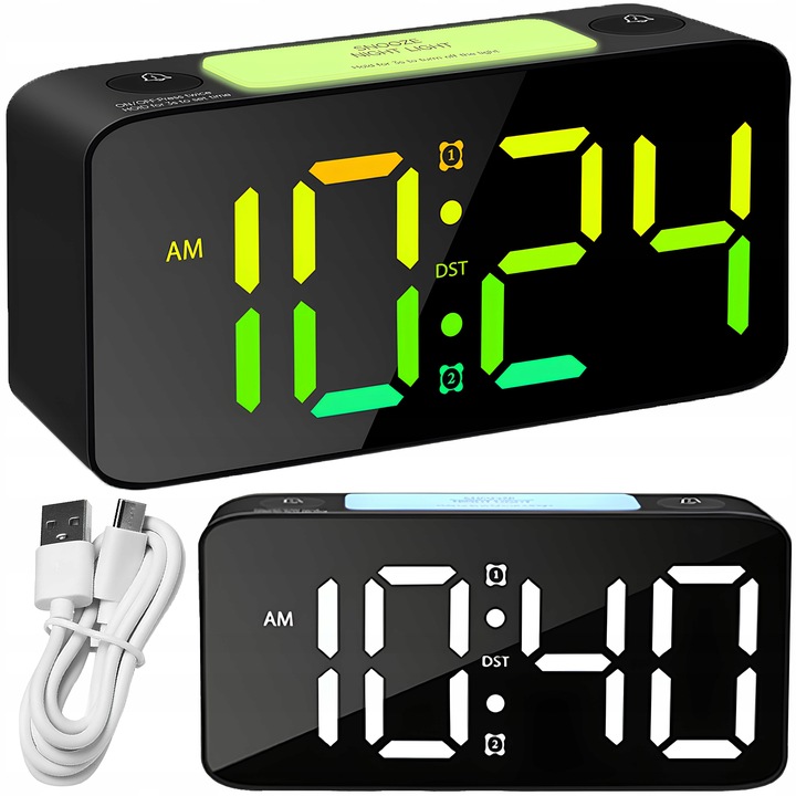 ELEKTRONICZNY BUDZIK LED ZEGAR STOŁOWY STOJĄCY RGB GŁOŚNY CZAS ALARM LAMPKA