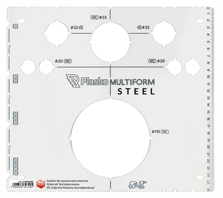 Plasko MULTIFORM STEEL profesjonalny szablon do wyznaczania otworów WC