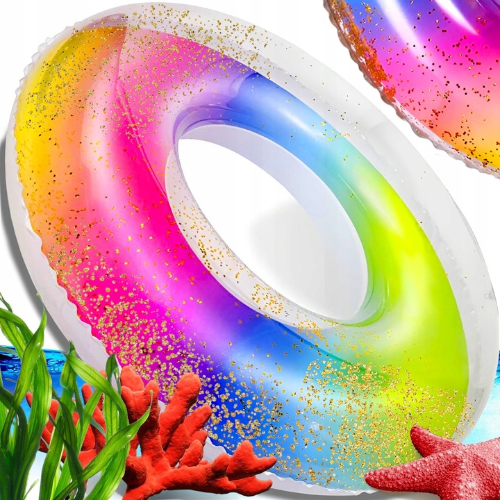 KOŁO DO PŁYWANIA PLAŻOWE DMUCHANE TĘCZA Z BROKATEM NAD WODĘ, BASEN DUŻE