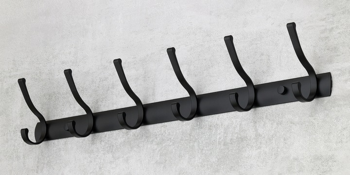 WIESZAK NA UBRANIA ŚCIENNY CZARNY RETRO 6 HACZYKÓW WIESZAK HACZYK