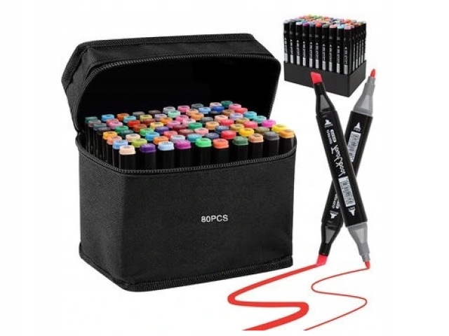 Markery Alkoholowe Dwustronne Zestaw 80szt + Torba