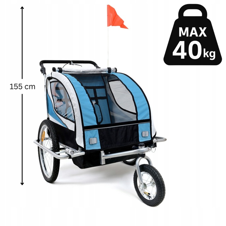 PRZYCZEPKA ROWEROWA PRO Z AMORTYZACJĄ 3w1 + OŚWIETLENIE LED