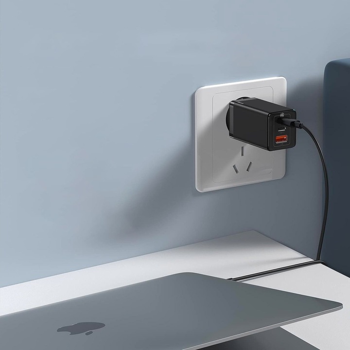 BASEUS SZYBKA ŁADOWARKA SIECIOWA USB 2x USB-C MOCNY ZASILACZ 65W PD QC GaN5