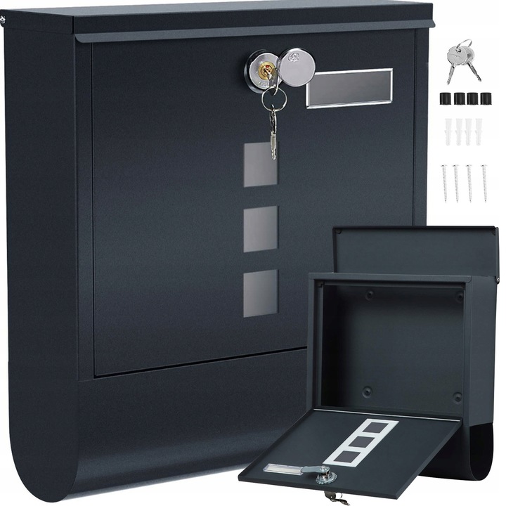 Skrzynka na Listy Gazety Pocztę Pocztowa Antracyt Duża Listowa A4 do