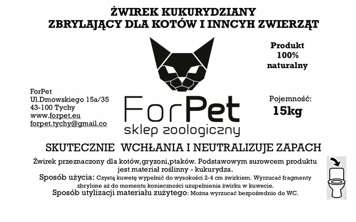 Żwirek dla kota ForPet kukurydziany 15kg