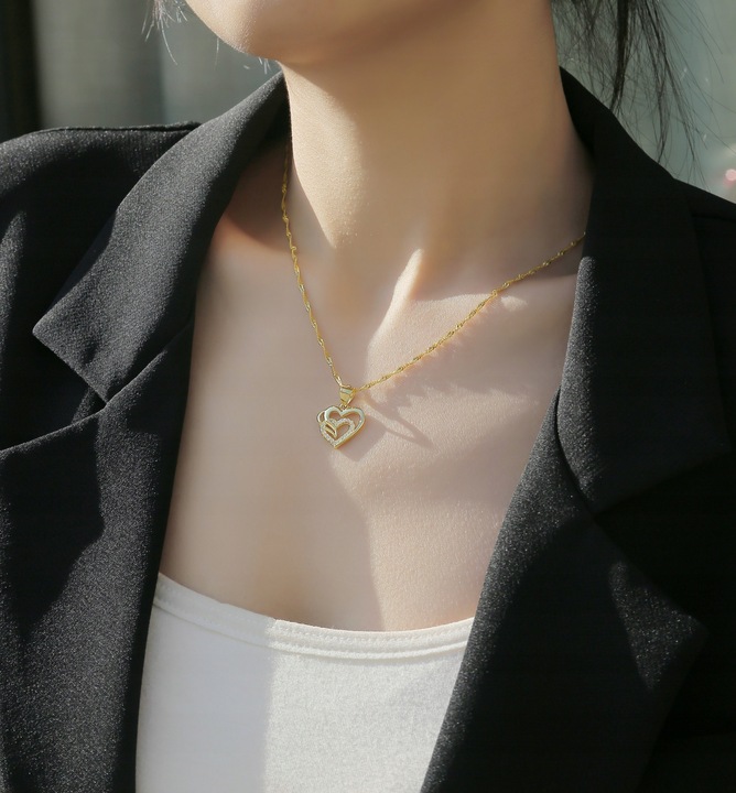 ZŁOTY NASZYJNIK SERCE ŁAŃCUSZEK ZAWIESZKA DAMSKI SREBRO 925 ORYGINALNY