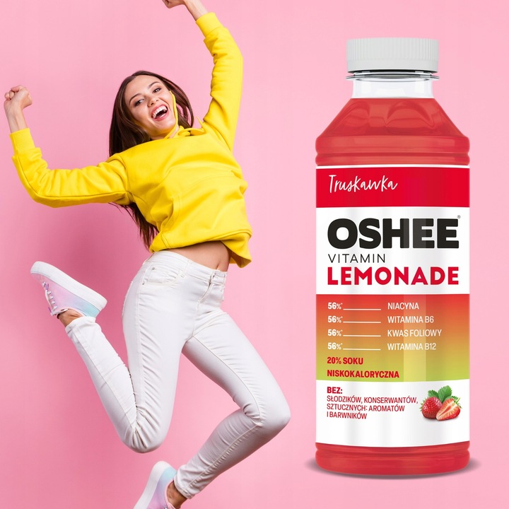 6x OSHEE Vitamin Lemonade truskawkowa z niacyną i witaminą B6 i B12 555ml