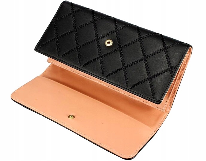 Elegancki Portfel damski na zatrzask skórzany duży rozkładany pojemny skóra