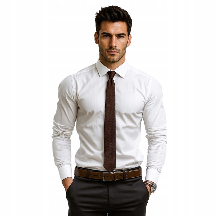 KRAWAT brązowy MĘSKI prążki śledzik cienki SLIM śledź ELEGANCKI 6 cm