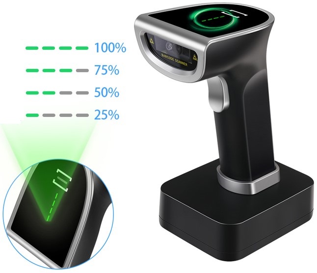 Bezprzewodowy skaner czytnik kodów kreskowych QR 1D 2D z bazą ładującą