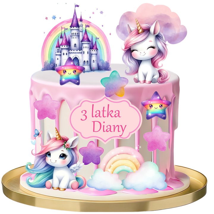 WYDRUK CUKROWY JEDNOROŻEC CUKROWA DEKORACJA + TABLICZKA Z TEKSTEM